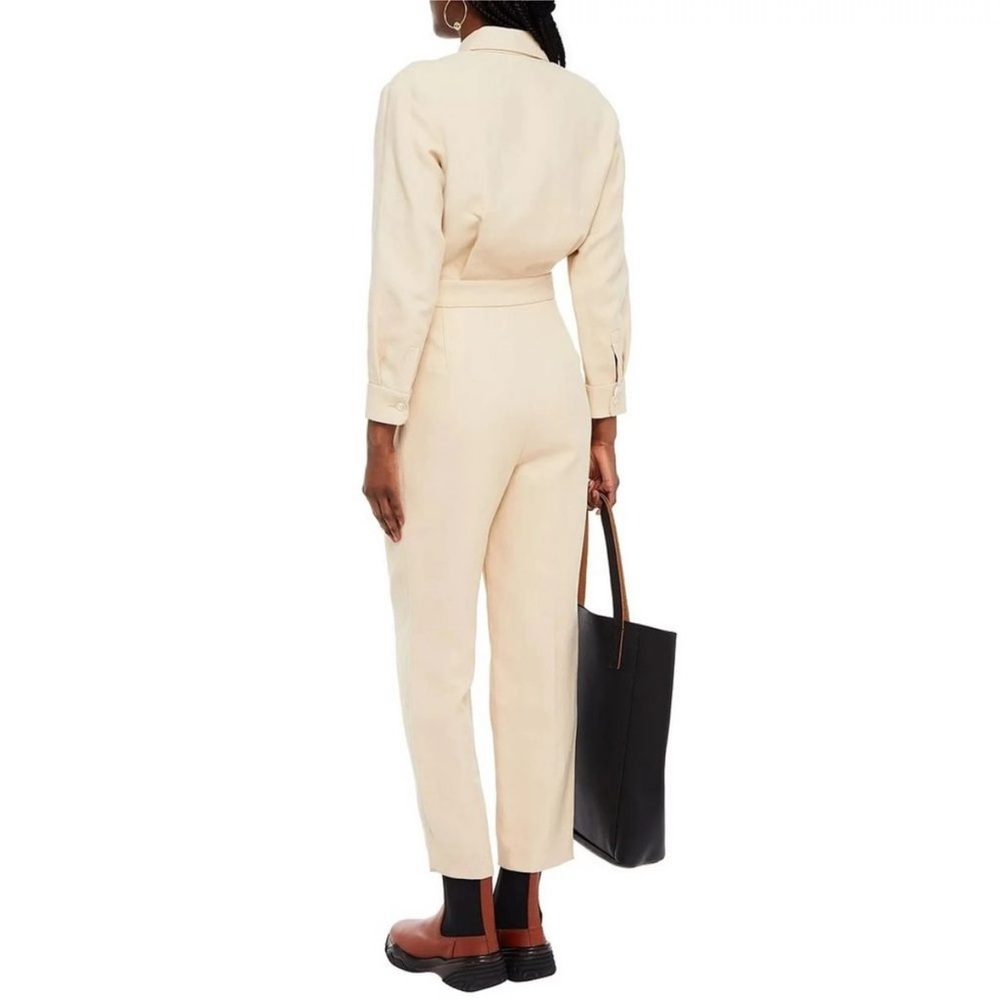 Sandro Uno Pleated Cotton And Linen-blend Twill Jumpsuit In Beige - Picture 5 of 11